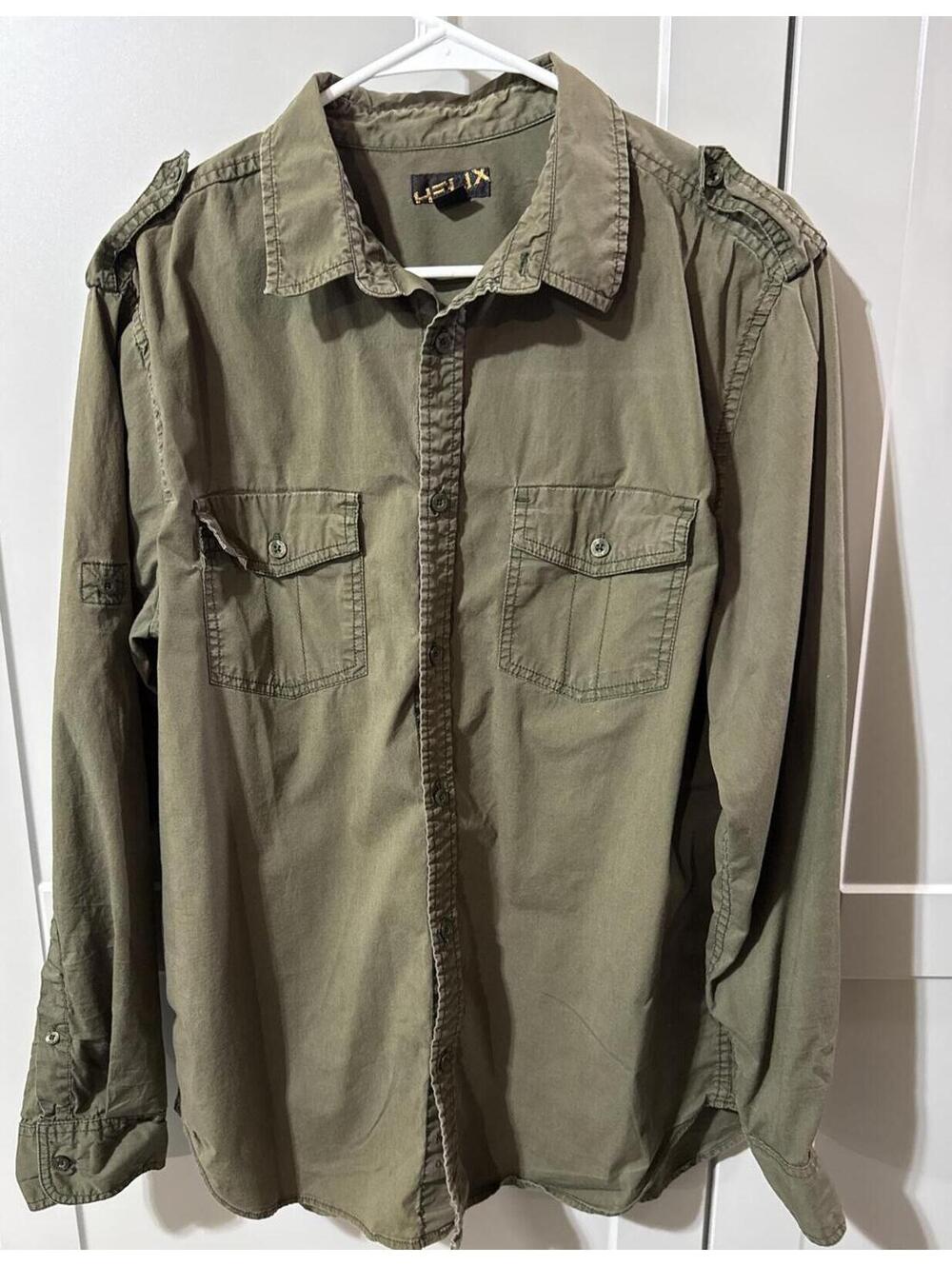Helix Olive Green Utility Shirt Jacket Men’s L Cargo Pocket Long Sleeve